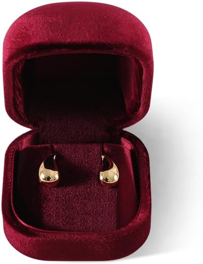 Resilient Velvet Ring Earrings Bracelet Necklace Display Box, Travel Mini Jewelry Organizer Case (Red, Earrings Box)
