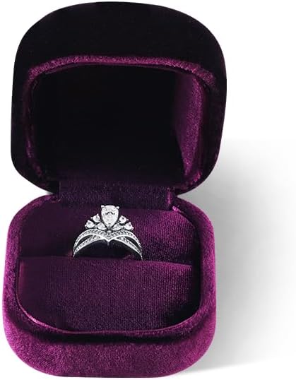 Resilient Velvet Ring Earrings Bracelet Necklace Display Box, Travel Mini Jewelry Organizer Case (Purple, Ring Box)