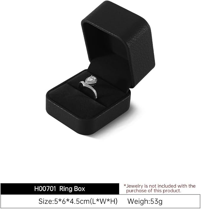 Premium Wedding Ring Boxes - Luxury Proposal Box, Black Leather Single Ring Organizer