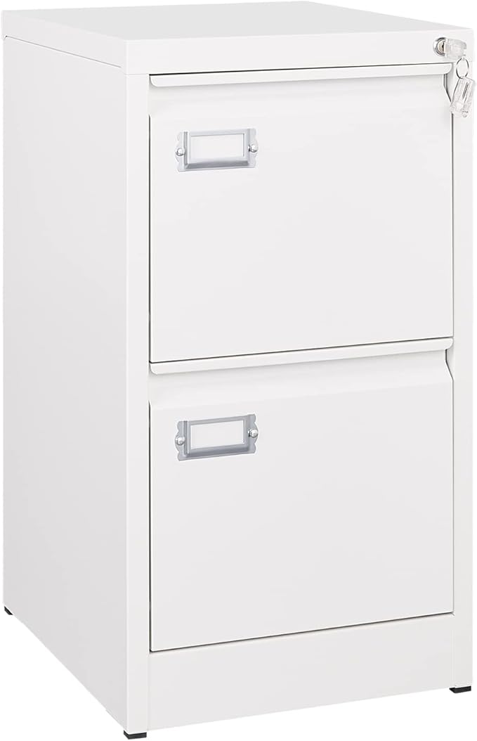 2-Drawer File Cabinet, 16.3" Deep Vertical Filing Cabinet with Lock, Metal File Cabinet for Home Office, Anti-Tip 2 Storage Drawers for Letter/Legal/A4/F4 Size (Assemble Required, White)
