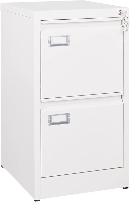2-Drawer File Cabinet, 16.3" Deep Vertical Filing Cabinet with Lock, Metal File Cabinet for Home Office, Anti-Tip 2 Storage Drawers for Letter/Legal/A4/F4 Size (Assemble Required, White)