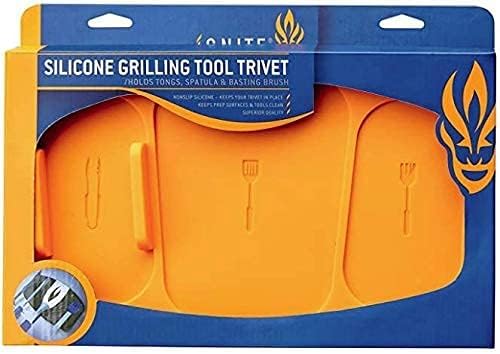 Ignite Grilling Trivet – 100% Non-Slip Silicone BBQ Mat – Reusable Tool Holder for Tongs, Spatula & Basting Brush – Keeps Grill Clean & Organized – Easy to Wash