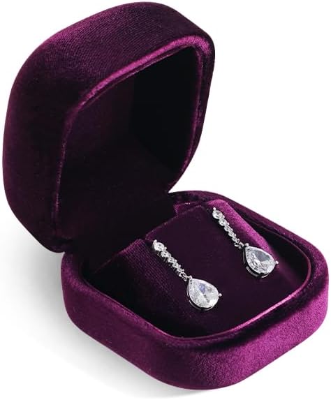 Resilient Velvet Ring Earrings Bracelet Necklace Display Box, Travel Mini Jewelry Organizer Case (Purple, Earrings Box)