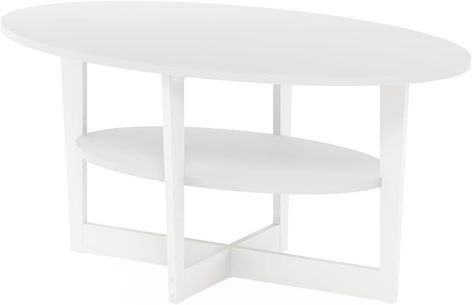 Furinno Jaya Oval Coffee Table, 35.43 (W) x 16.49 (H) x 19.69 (D) inches, White