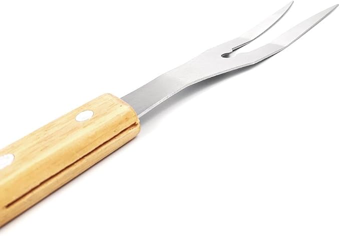 Grill-de-beast Stainless Steel Grill Fork with Engraved Wood Handle & Bottle Opener – 18" Long BBQ Tool for Grilling, Turning & Checking Doneness.
