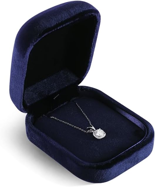 Resilient Velvet Ring Earrings Bracelet Necklace Display Box, Travel Mini Jewelry Organizer Case (Blue, Necklace Box)