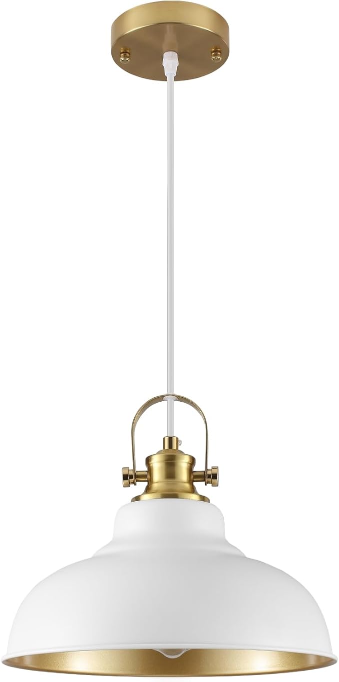 White Pendant Lights Kitchen Island, Kitchen Pendant Lighting 1 Pack, Industrial Farmhouse Pendant Light (11.41 Inch), Dome Pendant Lights, Island Pendant Light for Kitchen, Dining Room