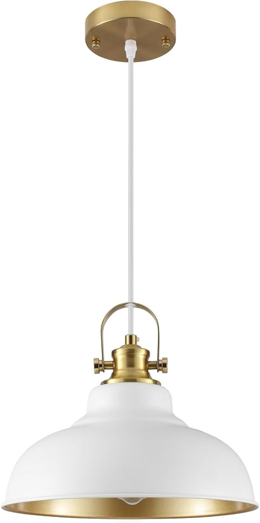 White Pendant Lights Kitchen Island, Kitchen Pendant Lighting 1 Pack, Industrial Farmhouse Pendant Light (11.41 Inch), Dome Pendant Lights, Island Pendant Light for Kitchen, Dining Room