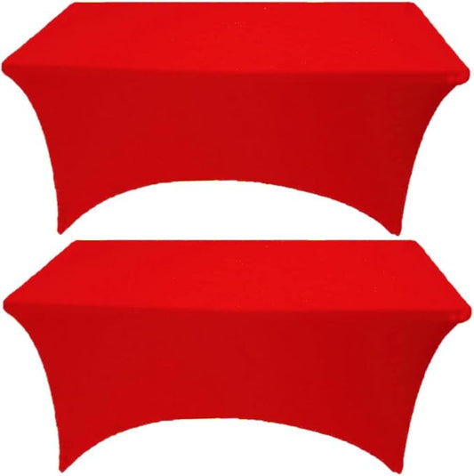2 Pack 6FT Red Spandex Tablecloth Stretch Fitted Table Cover for Rectangular Table Event, Wedding, Banquet and Parties