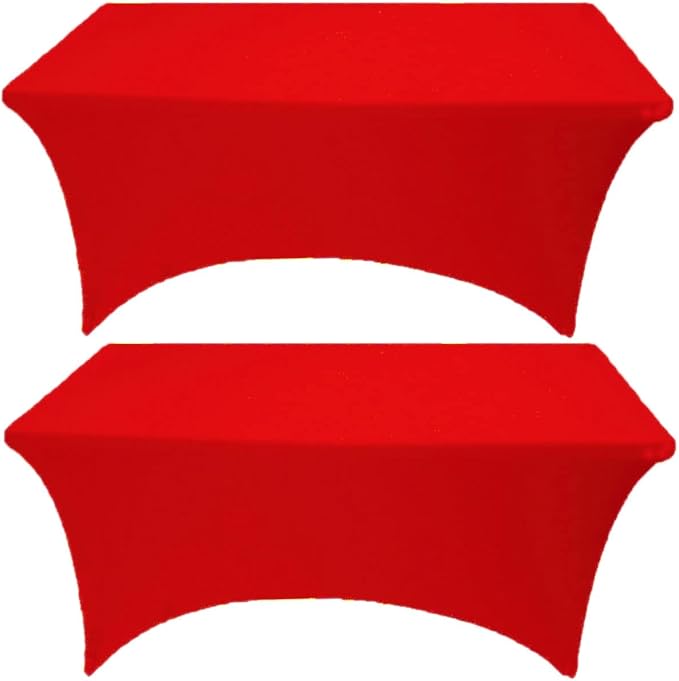 2 Pack 4FT Red Spandex Tablecloth Stretch Fitted Table Cover for Rectangular Table Event, Wedding, Banquet and Parties