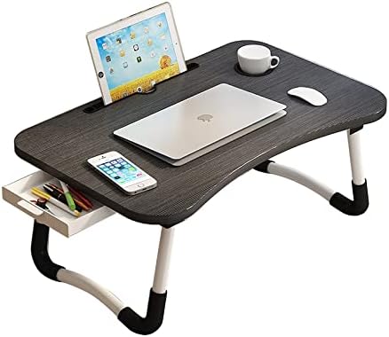 Home Office Lap Desk with Storage Drawer, Cup and Phone Holder, Laptop Bed Tray Table, 23.6" Foldable Desk, Laptop Stand for Breakfast, Working, Writing, Gaming and Drawing