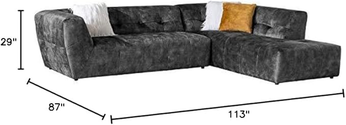 Acanva Luxury Mid-Century Velvet Tufted Low Back Sofa Set L-Shape 2-Piece Living Room Couch, 113" W Right Hand Facing Sectional, Grey