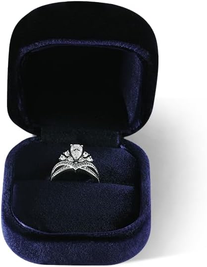 Resilient Velvet Ring Earrings Bracelet Necklace Display Box, Travel Mini Jewelry Organizer Case (Blue, Ring Box)