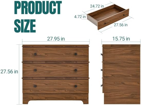 3 Drawer Nightstand with Charging Station,28" Farmhouse Night Stand & Modern 3 Drawer Dresser,Wood Nightstands Storage Cabinet for Bedroom Hallway, Entryway, Home Office, Brown Set of 2