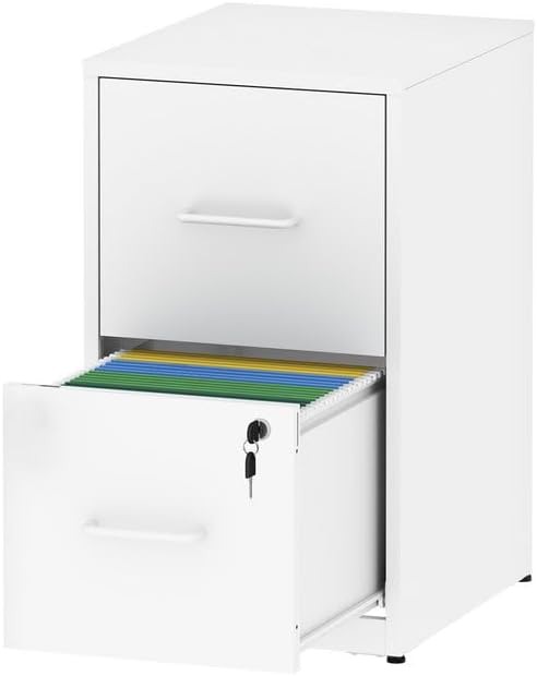 AQY 2 Drawer File Cabinet with Lock, Metal White Filing Cabinets for Home Office, 18" Deep Heavy Duty Vertical Storage Cabinet for Hanging A4/Letter/Legal Size Files, Assembly Require
