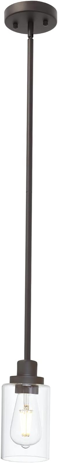 Vintage 1-Light Hanging Ceiling Fixture Pendant Light, Oil Rubbed Bronze Mini Lighting Chandelier with Clear Glass Shade for Kitchen Island Farmhouse