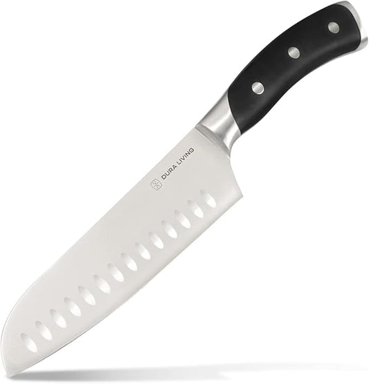 7-Inch Santoku Knife – Ultra-Sharp German High Carbon Stainless Steel, Full Tang, Ergonomic Handle, Multipurpose Kitchen Knife for Chopping, Slicing, and Dicing, Black