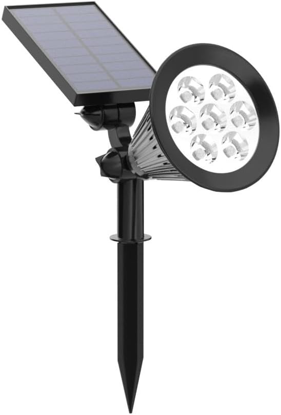 Solar Spotlights Outdoor, Bright 7-LED Landscape Spot Lights, Dusk-to-Dawn Waterproof Solar Powered Flag Pole Lights, Adjustable 2-in-1 Ground/Wall Mounted Lighting for Tree House Yard Garden (White)
