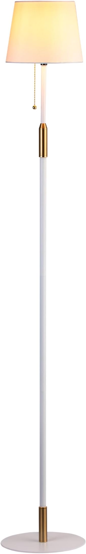 O'Bright Velum Floor Lamp - Elegant Linen Shade, Pull Chain Switch, Luxury Gold Handle, Modern Minimalist Design - Perfect for Living Room, Bedroom, Office - White