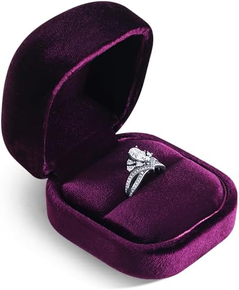Resilient Velvet Ring Earrings Bracelet Necklace Display Box, Travel Mini Jewelry Organizer Case (Purple, Ring Box)