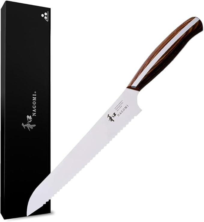 NAGOMI] 8 inch Serrated Bread Knife, Stainless Steel HRC58 Ultra-sharp Serrated Blade Bread Knife For Homemade Bread | Black Stylish Gift Box