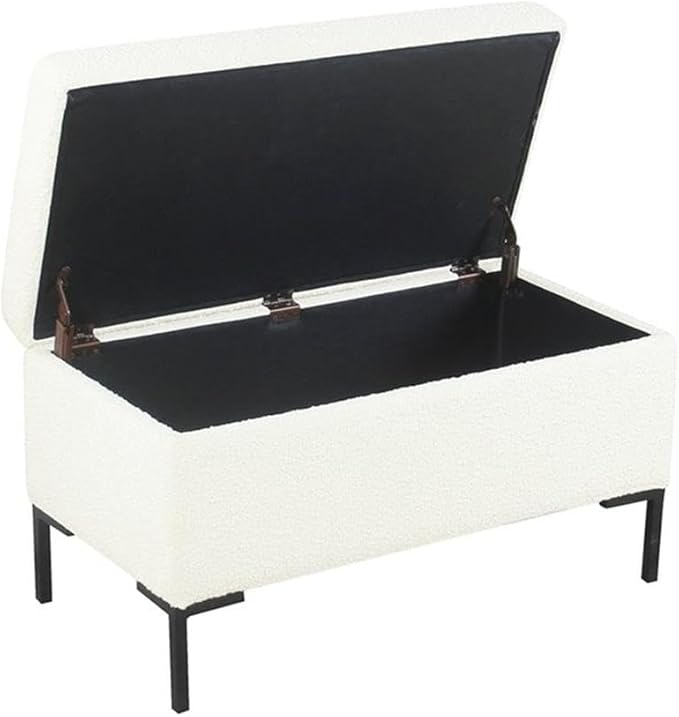 HomePop Upholstered Storage Bench with Metal Leg Home Décor|Bench with Storage for Living Room & Entryway - Cream Boucle