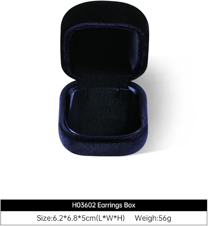 Resilient Velvet Ring Earrings Bracelet Necklace Display Box, Travel Mini Jewelry Organizer Case (Blue, Earrings Box)