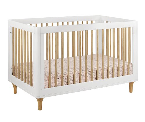 Babyletto Lolly 3-in-1 Convertible Crib with Toddler Bed Conversion Kit in White and Natural, Greenguard Gold Certified