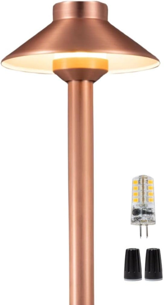 Brass Path Lights Copper, Low Voltage LED Landscape Pathway Lights, 12V Outdoor Waterproof Landscape Lighting(Hat) for Walkway Driveway Garden Yard with 3W 2700K Warm White LED G4 Bulb