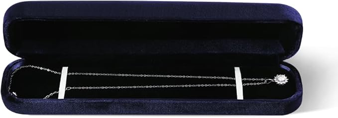 Resilient Velvet Ring Earrings Bracelet Necklace Display Box, Travel Mini Jewelry Organizer Case (Blue, Long Chain Box)
