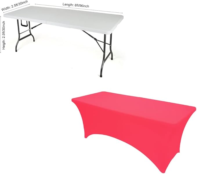 2 Pack 8FT Fuchsia Spandex Tablecloth Stretch Fitted Table Cover for Rectangular Table Event, Wedding, Banquet and Parties