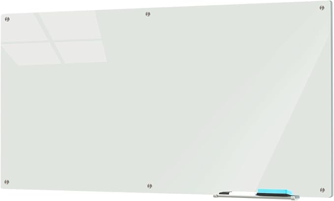 Glass Whiteboard 6' x 3', Magnetic Glass Dry Erase Board Frameless Wall Mounting, Large White Board for Office Home & School