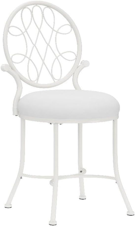 Hillsdale O'Malley Metal Vanity Stool for Makeup Room or Bathroom, White