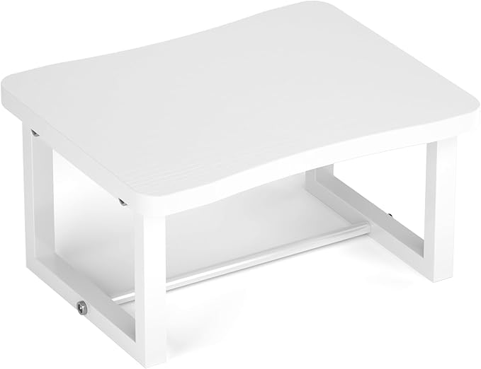 Wooden Step Stool with 500 Pounds, Wide Bed Step Stool for Adults，Wood White Step Stool&Stable Solid Metal Frame for Kitchen, Bedroom, Living Room, Bathroom