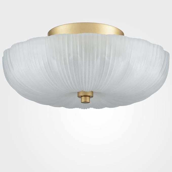 DIRYZON 12 Inch Semi Flush Mount Ceiling Light,Modern Ceiling Lights,3-Light Brass Ceiling Light with Sanding Glass for Hallway Kitchen Living Room Bedroom