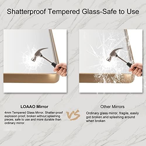 LOAAO 60”X30” Gold Bathroom Mirror, Rounded Rectangle Gold Frame Mirror, Brushed Gold Bathroom Vanity Mirror Wall-Mounted, Anti-Rust, Tempered Glass, Hangs Horizontally or Vertically