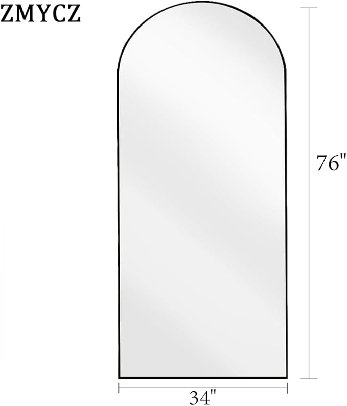 Floor Length Mirror, 76"x34" Arch Full Length Mirror Hanging or Leaning, Body Mirrors with Stand, Arched-Top Wall Mounted Mirrors with Aluminum Frame for Bedroom (Black)