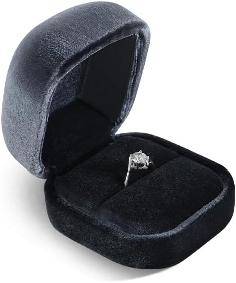 Resilient Velvet Ring Earrings Bracelet Necklace Display Box, Travel Mini Jewelry Organizer Case (Gray, Ring Box)