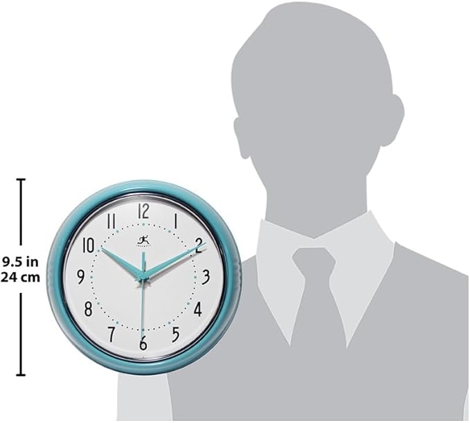 Infinity Instruments LTD. Retro 9 inch Silent Sweep Non-Ticking Mid Century Modern Kitchen Diner Wall Clock Quartz Movement Retro Wall Clock Decorative (Turquoise)…