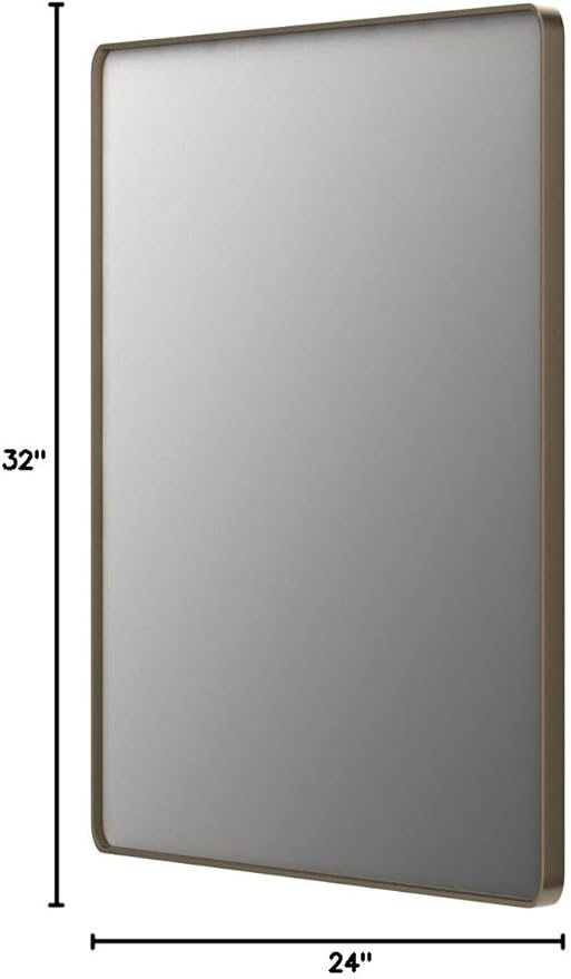 LOAAO 24”X32” Bronze Bathroom Mirrors for Vanity, Rounded Rectangle Brushed Bronze Metal Frame Mirror, Anti-Rust, Hangs Horizontally or Vertically