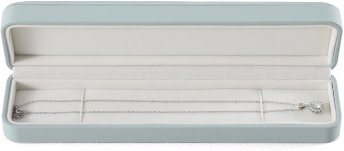 Necklace Gift Box Leather Necklace Jewelry Box,Teal Necklace Case,Luxury Necklace Display Box For Jewellery Store, Light Blue
