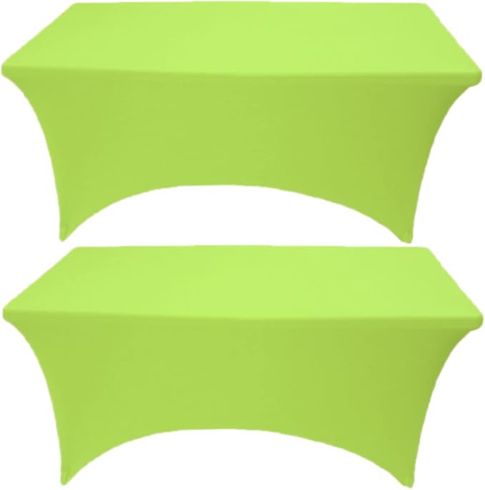 2 Pack 8FT Lime Spandex Tablecloth Stretch Fitted Table Cover for Rectangular Table Event, Wedding, Banquet and Parties