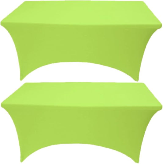 2 Pack 8FT Lime Spandex Tablecloth Stretch Fitted Table Cover for Rectangular Table Event, Wedding, Banquet and Parties