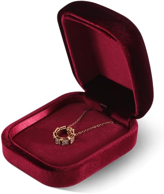 Resilient Velvet Ring Earrings Bracelet Necklace Display Box, Travel Mini Jewelry Organizer Case (Red, Necklace Box)