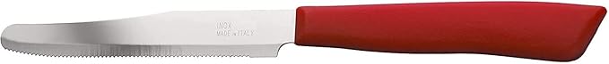 Tredoni 6 kitchen Knives - 4.3"/11cm Italian Stainless Steel Serrated Vegetable/Steak/Table Knife Cutlery, Rounded Tip (Red)