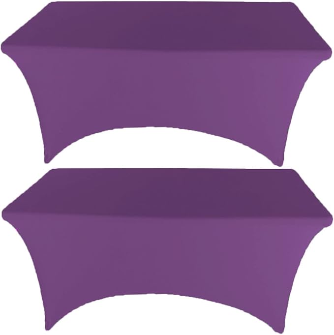 2 Pack 6FT Purple Spandex Tablecloth Stretch Fitted Table Cover for Rectangular Table Event, Wedding, Banquet and Parties