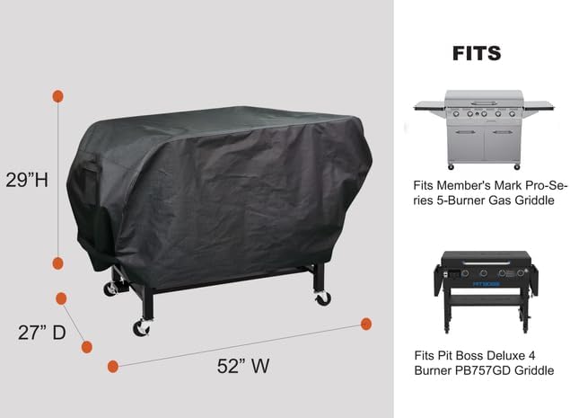 RPET Fabric Cover for Flat Griddle Cover, Black；Fit 36" griddles with Hood and Side Shelf foldeble, Dimensions:51"x27"x29"H