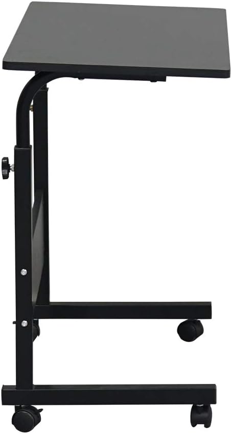 Goujxcy Sofa Side Table C Shaped End Table with Wheels, Rolling Bedside Laptop Table Snack Table TV Tray, Height Adjustable, Wooden Top & Metal Frame