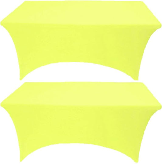 2 Pack 8FT Lemon Yellow Spandex Tablecloth Stretch Fitted Table Cover for Rectangular Table Event, Wedding, Banquet and Parties