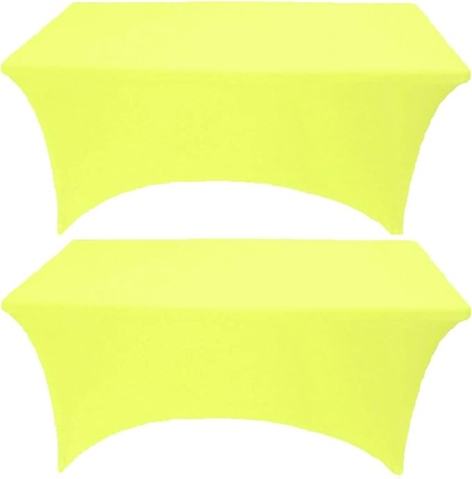 2 Pack 6FT Lemon Yellow Spandex Tablecloth Stretch Fitted Table Cover for Rectangular Table Event, Wedding, Banquet and Parties